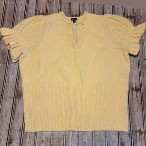 Vegan Cashmere Pullover V-Neck Ruffle Elbow Sleeve Pullover Sweater Size 4